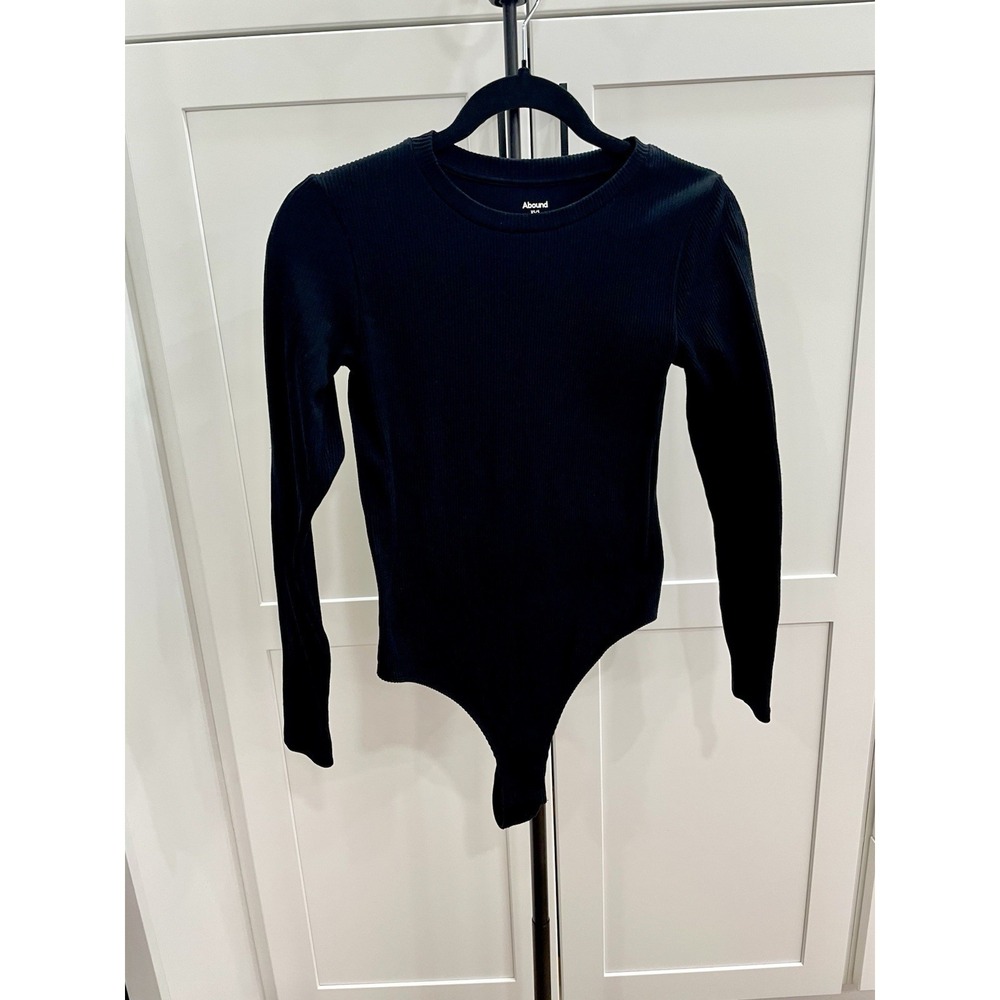 Abound‎ Black Ribbed Long Sleeve Bodysuit XS/S NWOT Seamless